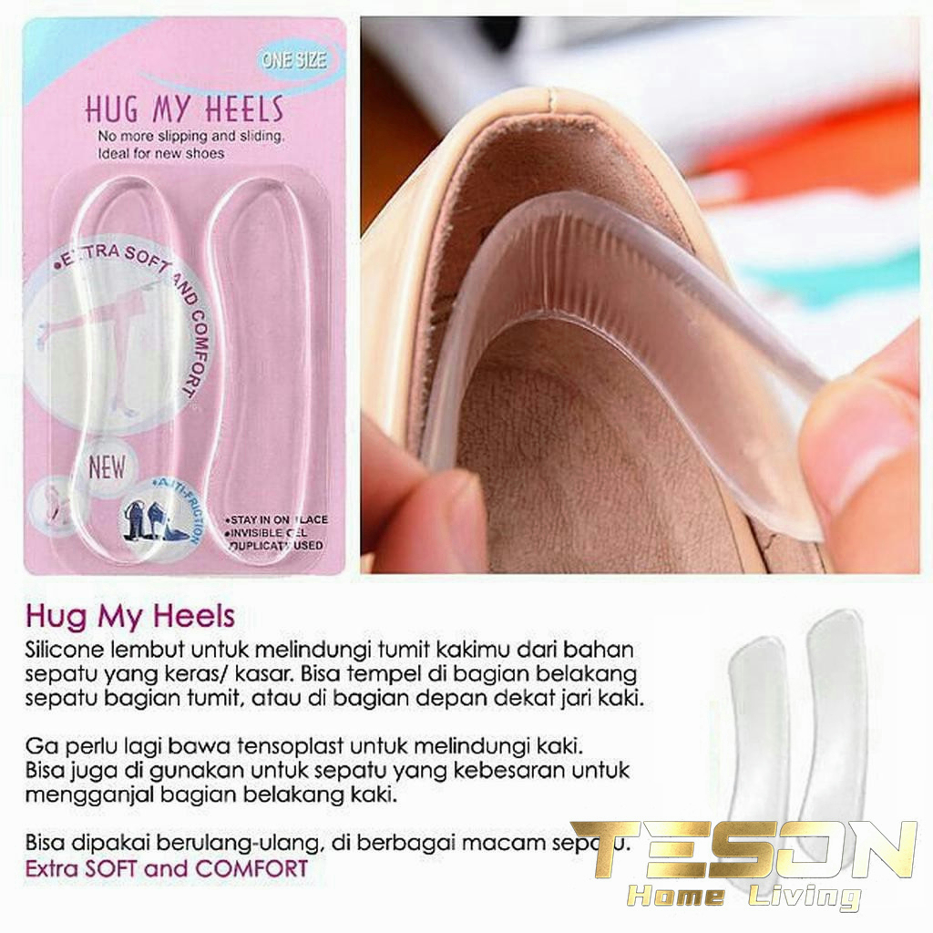 Pelindung Tumit Kaki Silikon Gel Sepatu Transparan / High Heels Insole Hug My Heels Teson Homeliving