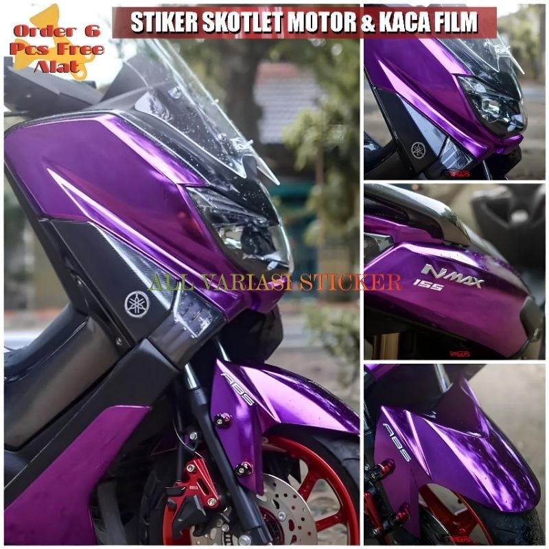 Skotlet Motor Stiker Warna Ungu Metalik Crome Glossy/ Sticker Scotlet Mengkilap