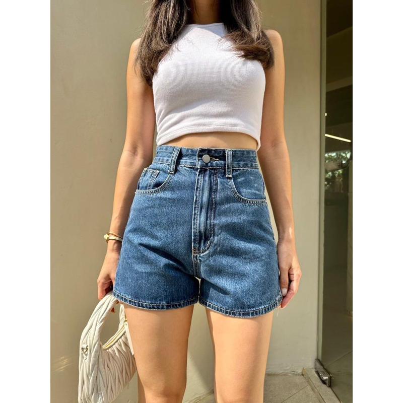 CELANA PENDEK JEANS PROMTHONG HIGHWAIST RIPPED SHORT HOTPANTS JEANS PROMTHONG BANGKOK(CLPMTJEANS)