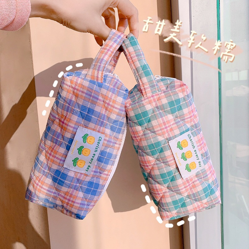 CHERISH MAKEUP POUCH /  POUCH SERBAGUNA / POUCH MAKEUP PLAID MOTIF KOREA LARGE / KOTAK PENSIL PREMIUM MOTIF KOTAK KOREA