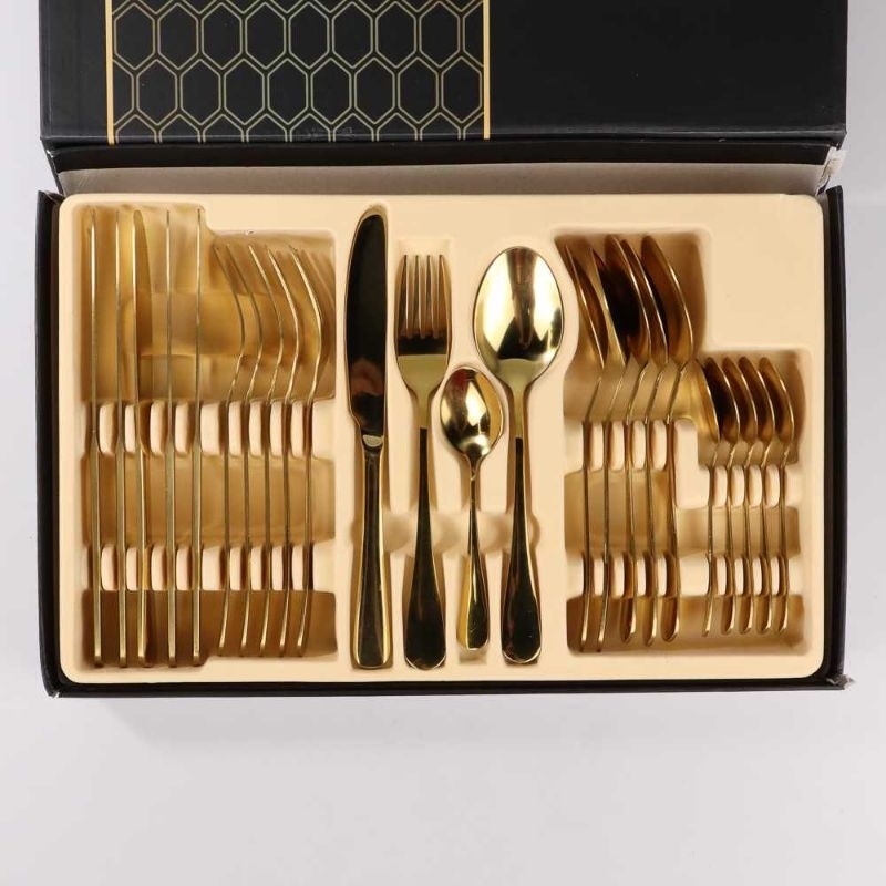 TaffHOME Set Perlengkapan Makan Sendok Garpu Pisau Cutlery 24 PCS - TW824 Gold