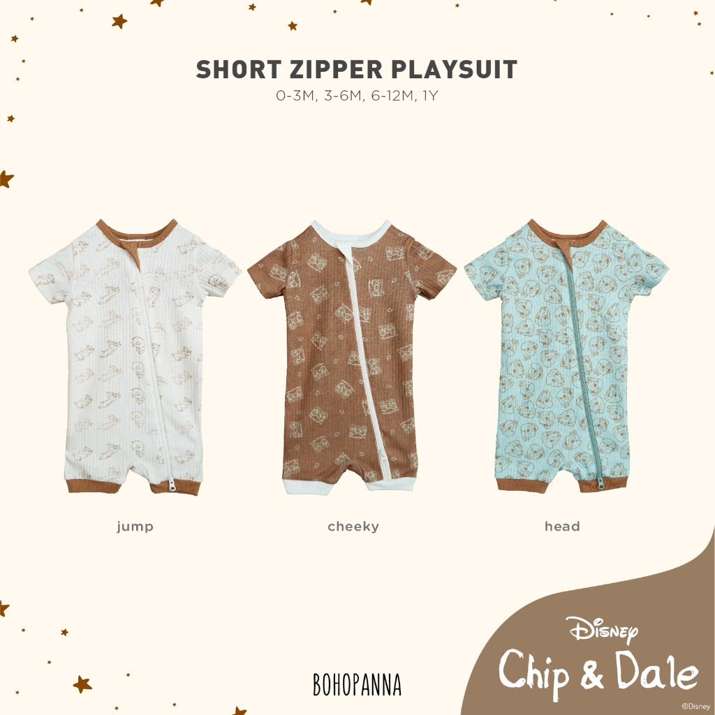 Bohopanna - Short Zipper Playsuit Disney Chip and Dale / Romper Anak Unisex