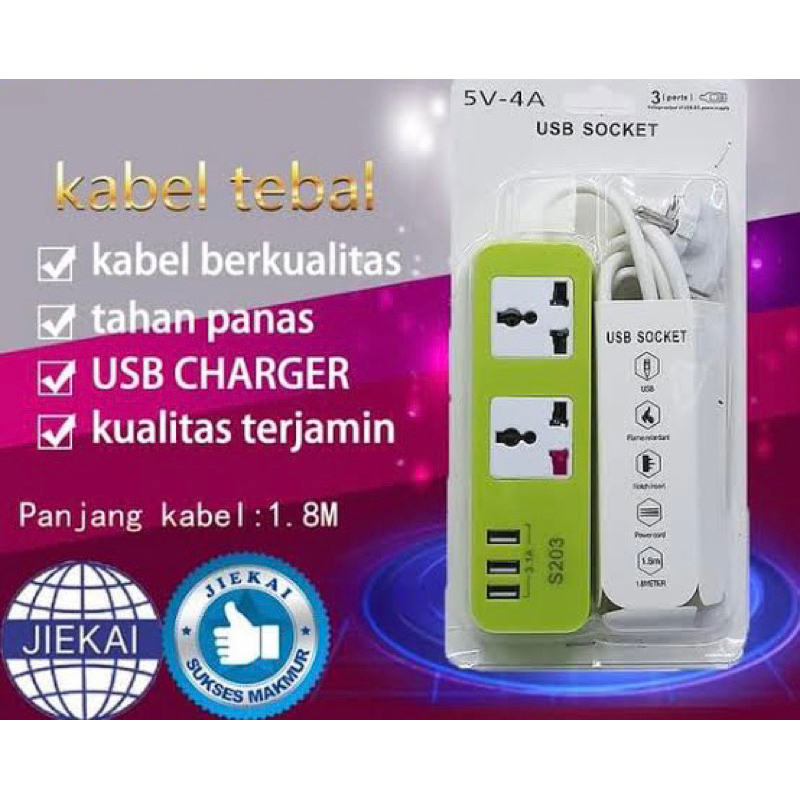 SAMBUNGAN KABEL 2 COLOKAN + ADAPTOR USB 4 Port Charger 4A 5 V Adapter