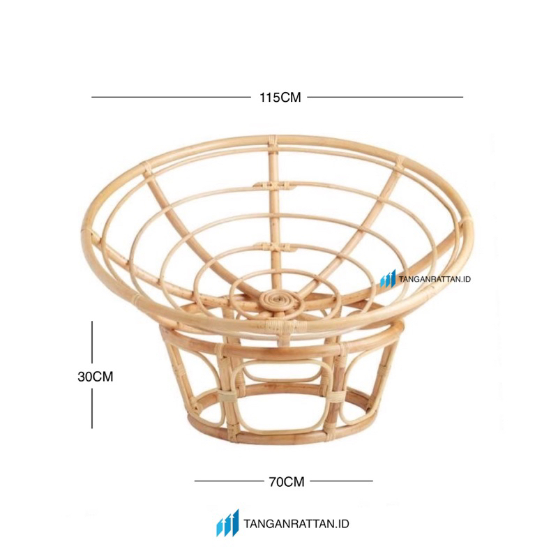 KURSI SANTAI PAPASAN ROTAN DENGAN KASUR DAN BANTAL / KURSI MINIMALIS PARABOLA BULAT FINISHING SOLID