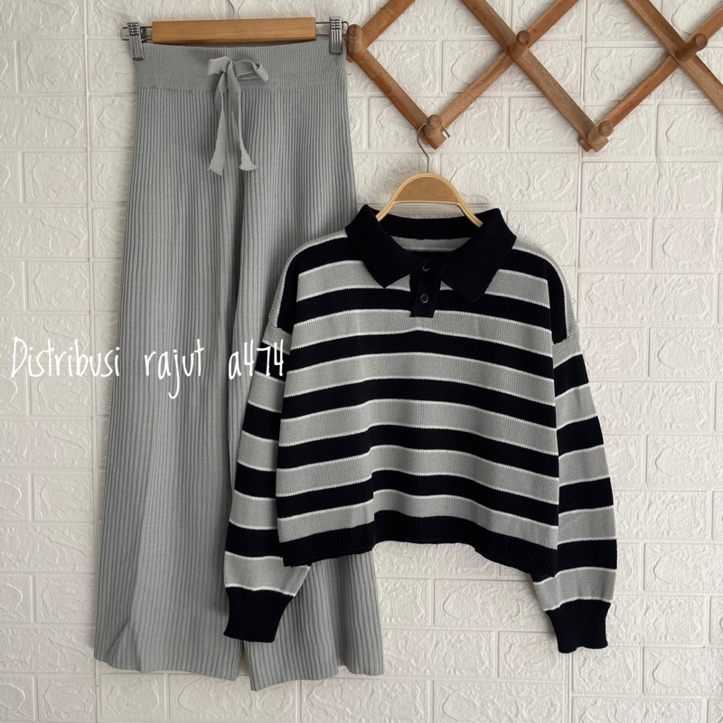 ONESET SWEATER RAJUT ASTA 27 SETELAN CELANA RAJUT KULOT WANITA