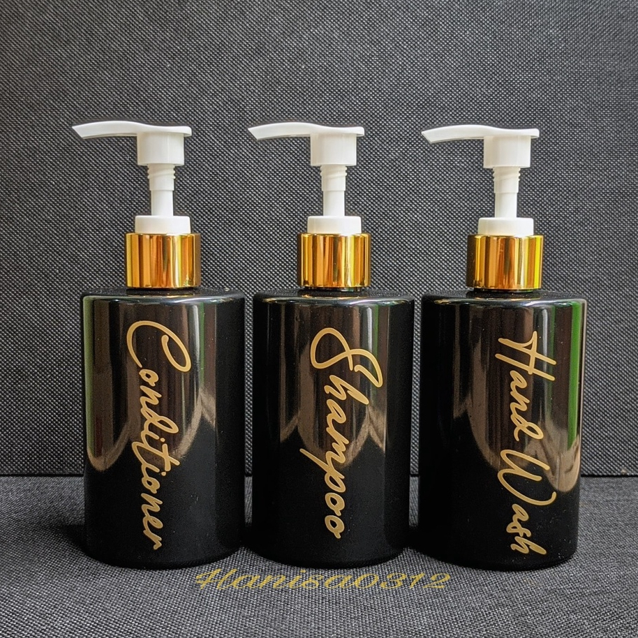 botol pump 250ml hitam / botol sabun cair pump lotion gold 250ml