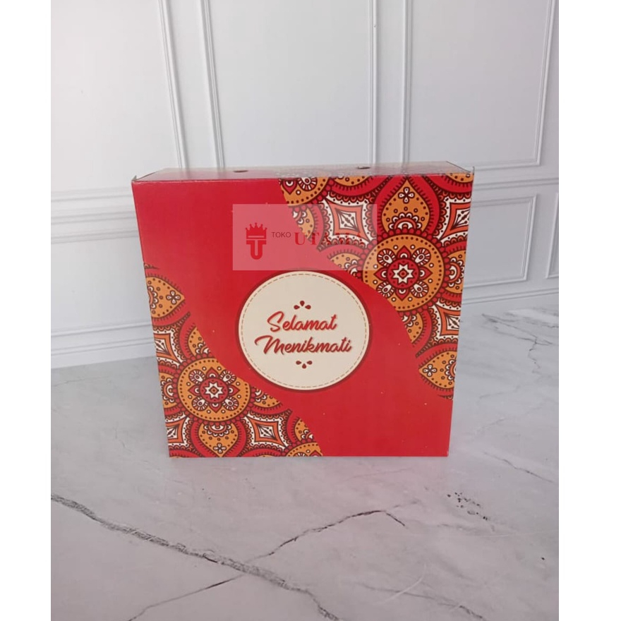 (10 PCS) 20X20X7 CM TEBAL 450 GRAM DUS NASI MAKAN BATIK MERAH BOX KUE SELAMAT MENIKMATI