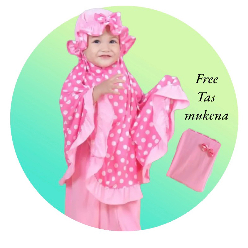 mukena anak 0-3 thn / mukena topi polcadot / mukena bayi