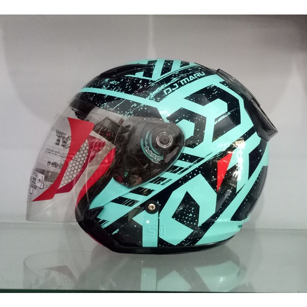 Helm KYT DJ Maru Motif Aqua Blue black Glossy