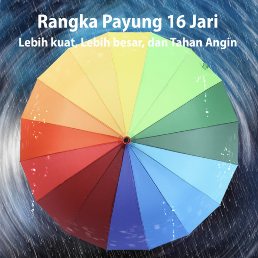 Payung Golf Pelangi Rangka Kuat Tahan Angin Gagang J | Payung Golf Rainbow