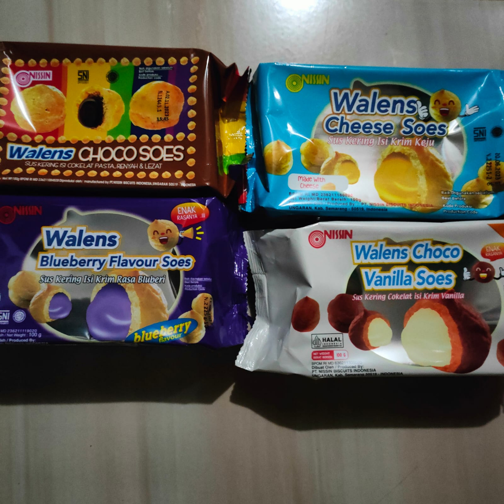 Nissin Walens Choco Soes/Cheese Soes/ Blueberry Soes/Choco Vanilla 100 gr