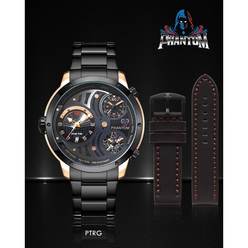 SS.id READY JAM TANGAN PRIA BLACK PHANTOM TALI  RANTAI FREE STRAP.