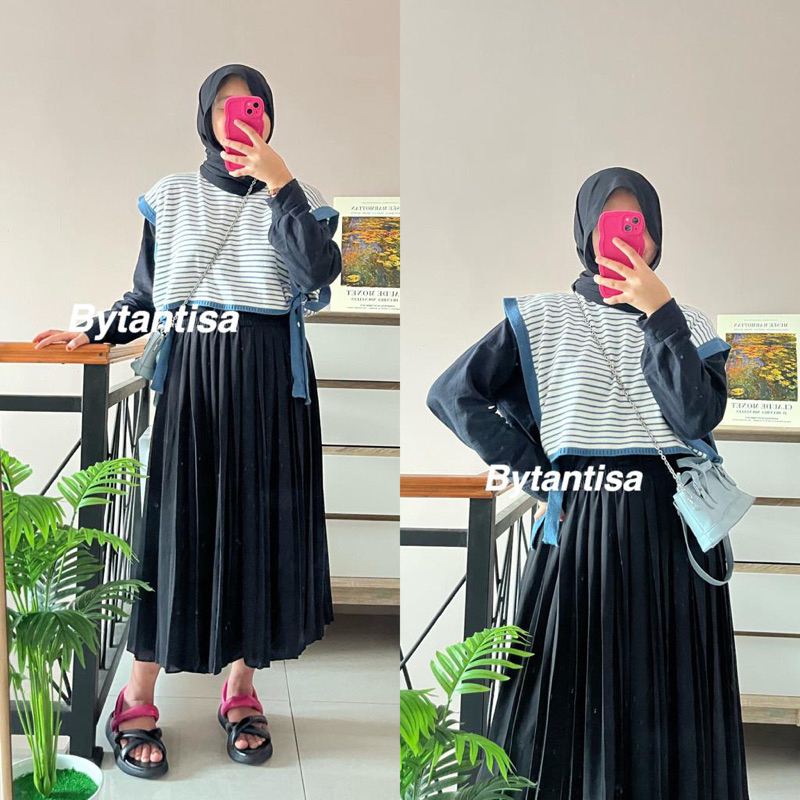 VEST RAJUT CROP TALI SAMPING MAINAKA (model pendek)