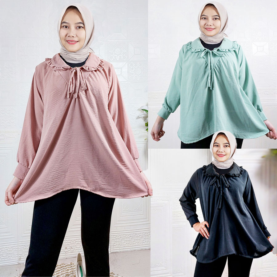 CARLINA MEESA KEMEJA BAHAN CRINGKLE LENGAN PANJANG BLOUSE WANITA