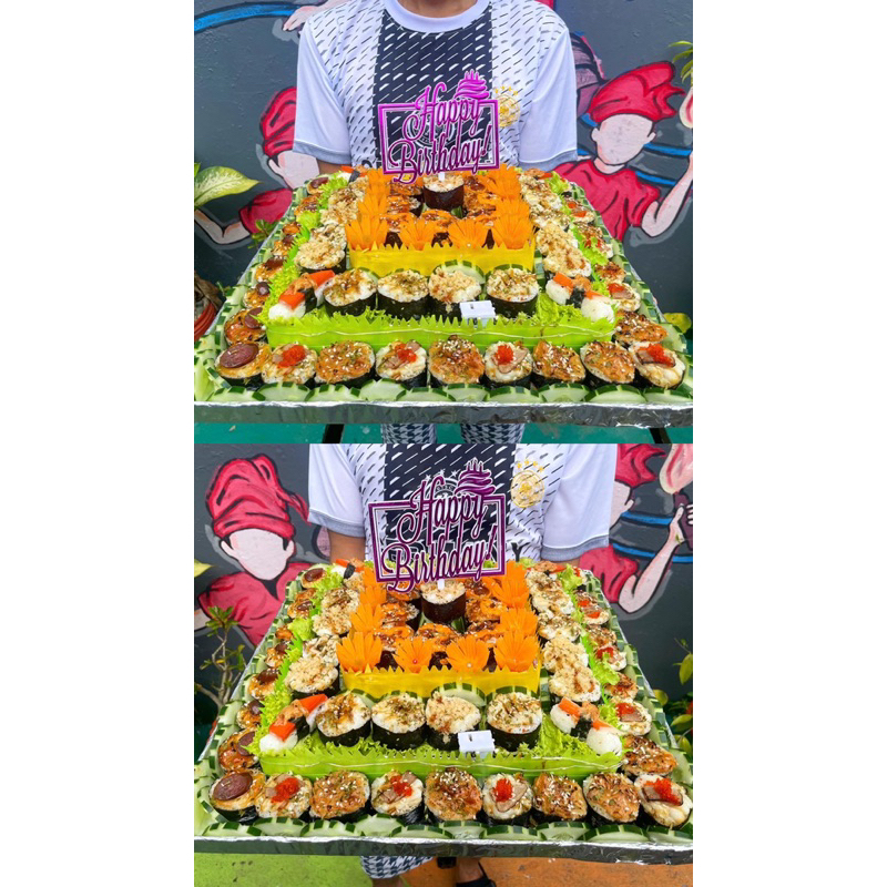 

Sushi bday cake size super large (3 tingkat)