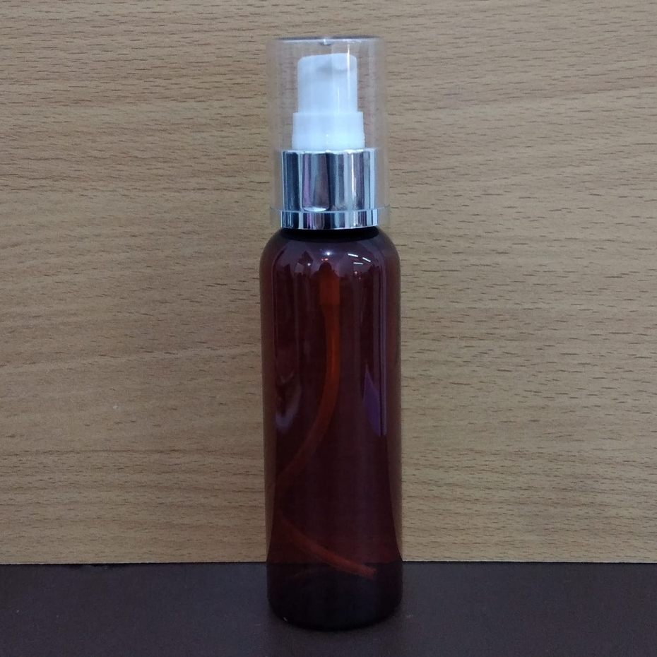 Botol Plastik PET 100ml BR Coklat Amber Tutup Pump Treatment Full Cap Neck