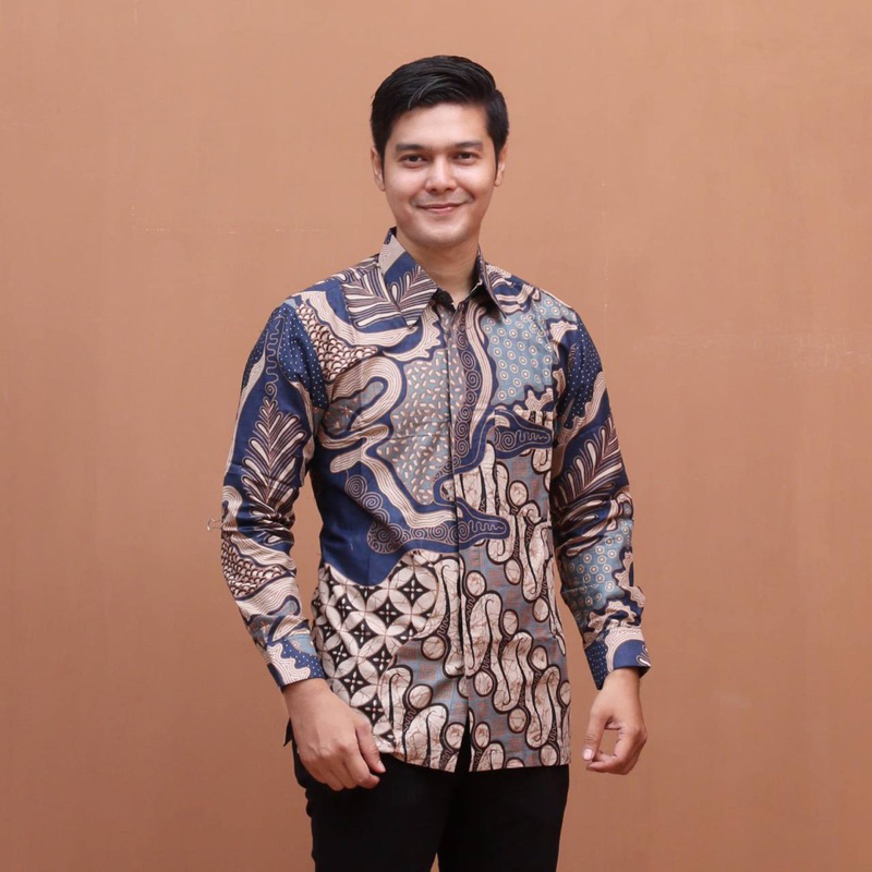 Atasan Tunik Batik Couple Kemeja Batik Pria Best Bahan Kain Katun PREMIUM HQ - Motif Broto Seno Navy