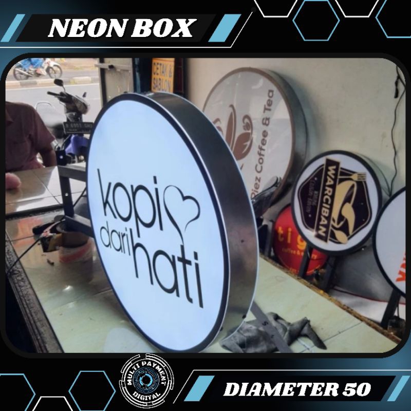NEON BOX BULAT 2 SISI / PAPAN NAMA TOKO DIAMETER 50CM