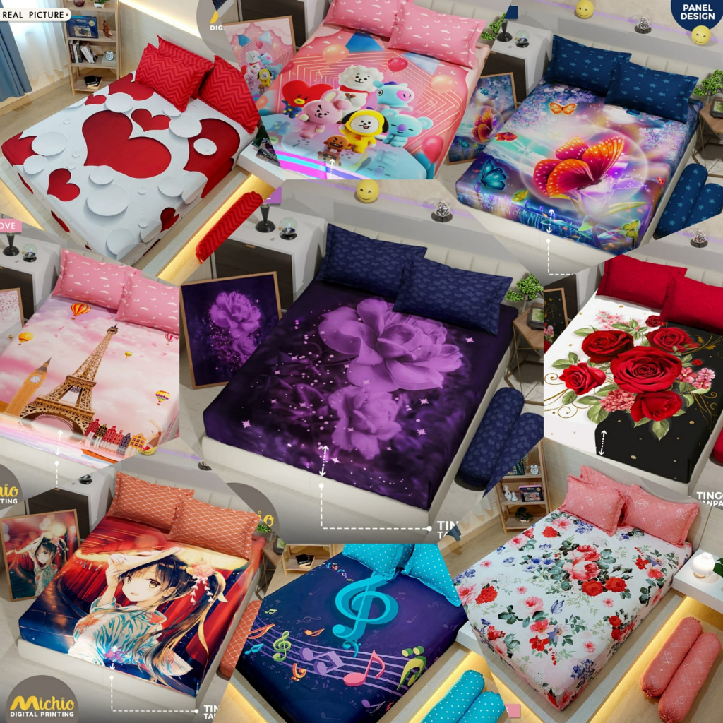 MICHIO - Sprei/Seprai Selip B4 KING SIZE Motif Lucu 180x200 Tinggi 30 Kasur No 1 Sprei Motif Termura