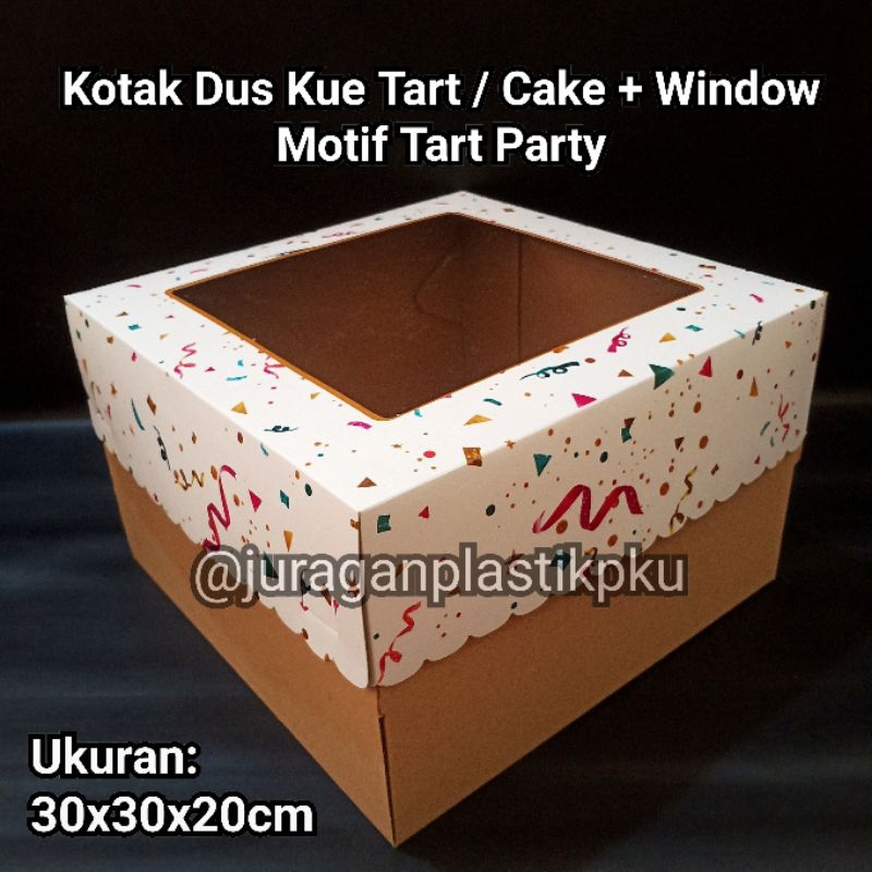 

Kotak Kue Tart / Box Cake Motif Tart Party 30x30x20 cm / Dus Kue Tar Ulang Tahun Transparan 30x30 Tinggi
