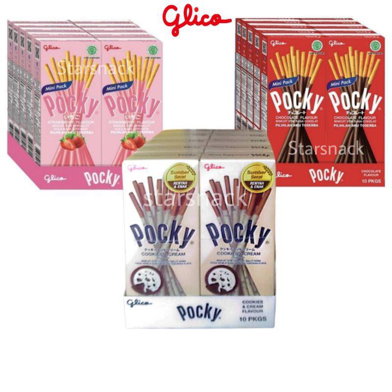 

Glico Pocky Mini Coklat / Strawberry / Cookies & Cream isi 10 box Termurah
