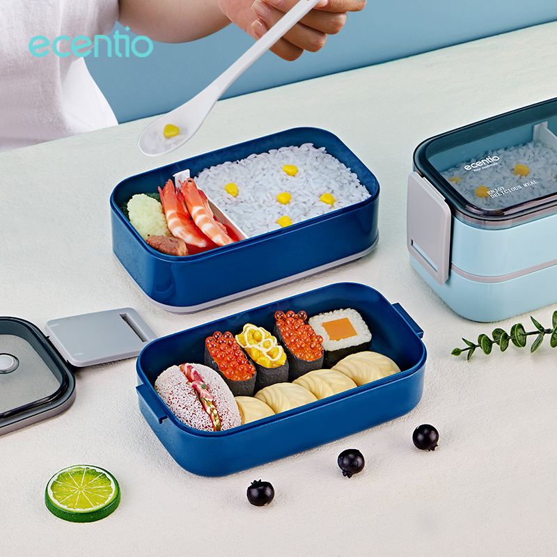 ecentio 1600ml double layers kotak makan dengan sendok garpu anti bocor lunch box tempat makan kotak bekal