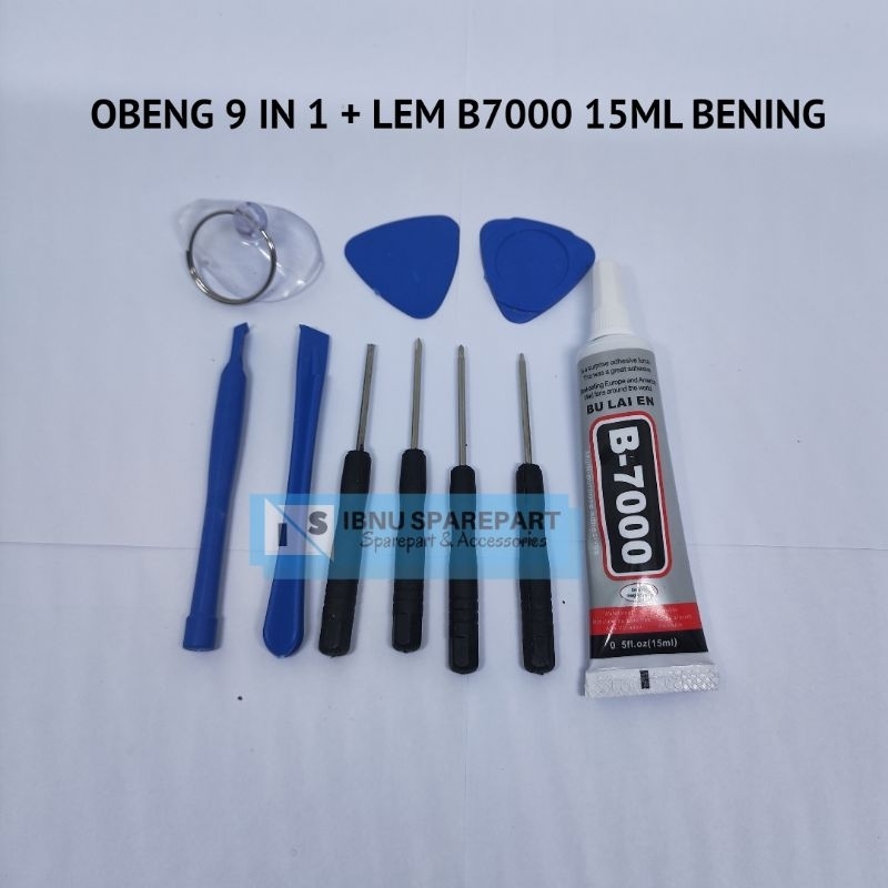 OBENG SET 9 IN 1 + LEM B7000/T7000 PAKET LEM ALAT SERVIS HP LENGKAP