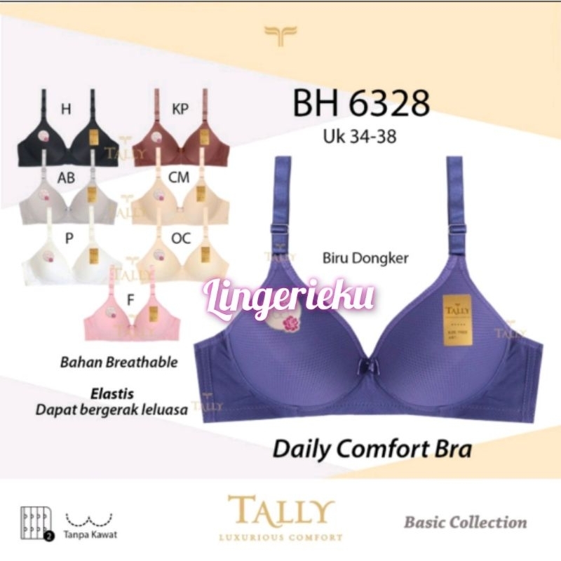 Tally 6328 BH Bra Wanita Tanpa Kawat Busa Tipis Cup B Kait 2