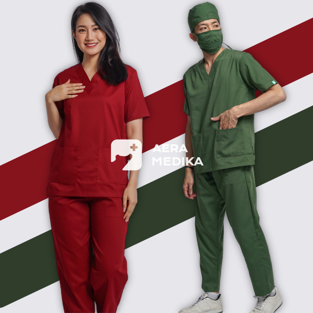 Set Baju Jaga / Baju OK / Perawat / Baju Dokter / Scrub Medis / Seragam OKA Lengan Pendek - Aera Medika