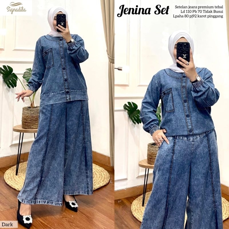 Jenina One Set Celana Kulot Fashion Wanita Muslim Jeans Wash Snow Hot Item Style Smart Casual