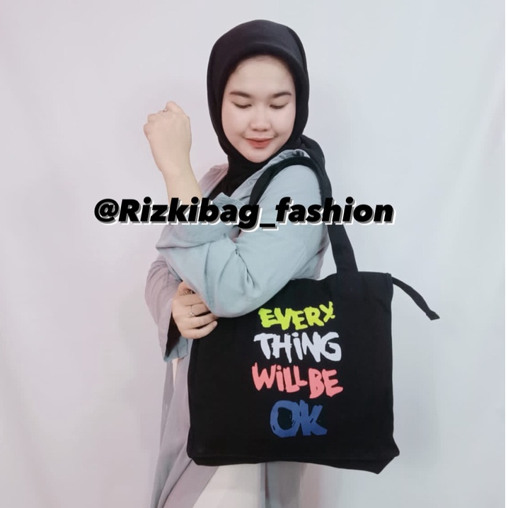 Totebag Wanita Everyting Will Be Ok Pakai Resleting