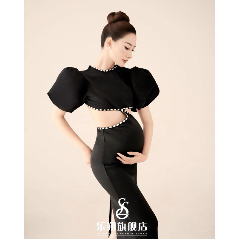 NEW Ready-to-wear 10 Maternity Gown for Photoshoot Dress Gaun Baju Hamil Hitam Black Minimalist Chic Dress