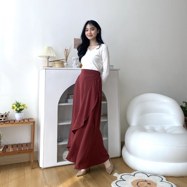 Reina Long Skirt - Skirt Wanita - Rok Panjang Korea - Casual Skirt