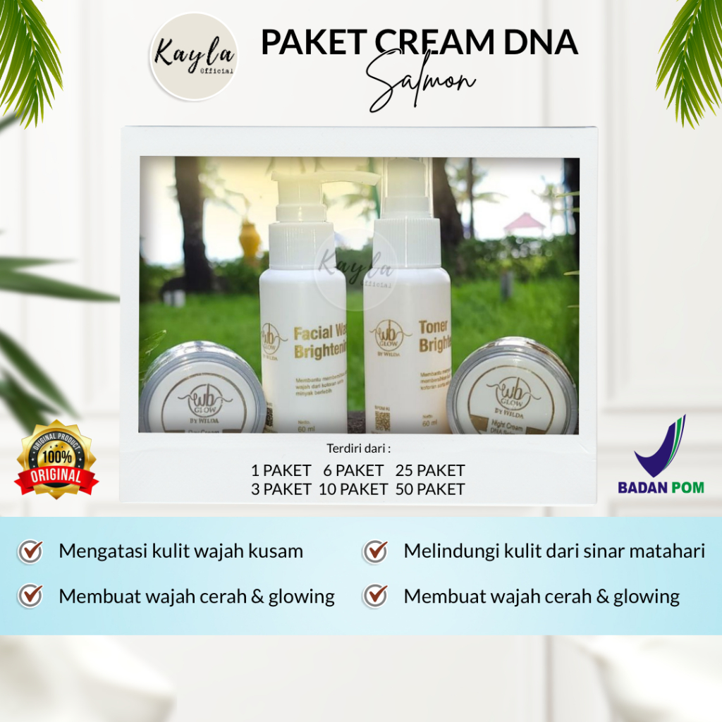 Skincare Paket Cream WB Glow DNA Salmon Krim Penghilang Jerawat Flek Hitam di Wajah Pencerah Kulit