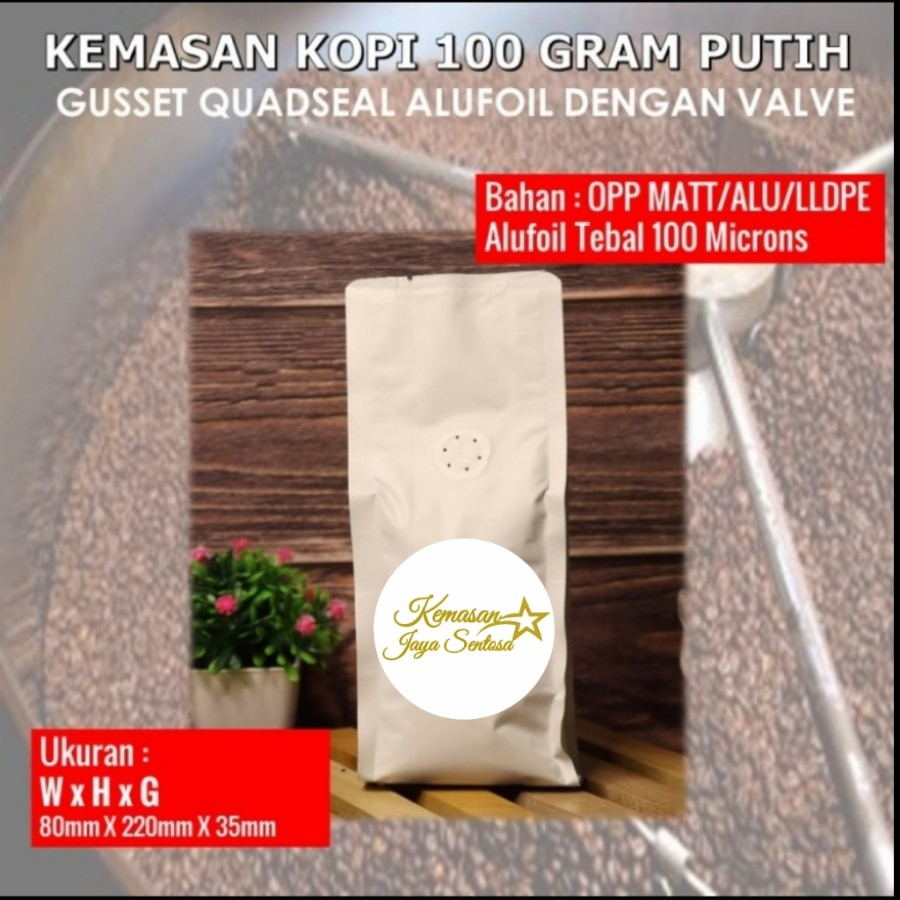 am_11 Kemasan kopi Gusset 100 gr + valve. kemasan gusset. gusset. kemasan - Putih