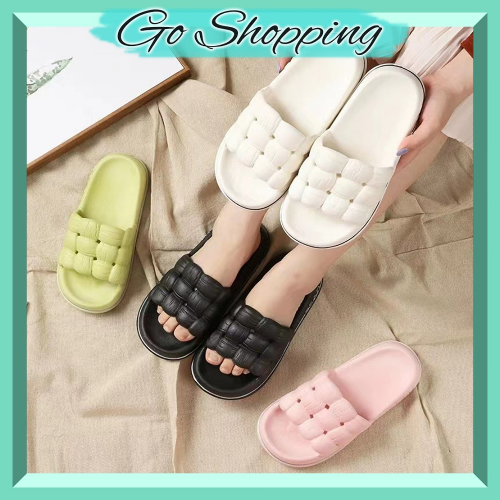 GO! SD1044 Sandal Wanita Jelly Sendal Rumahan Bahan Karet Tebal Empuk Home Slipper Anti Slip Wanita Gaya Korea