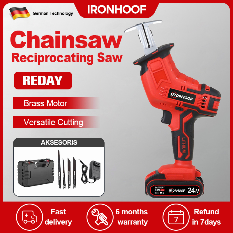 New IRONHOOF Gergaji Rantai Chainsaw Gergaji Elektrik Mini Portable Genggam Lithium Charger gergaji
