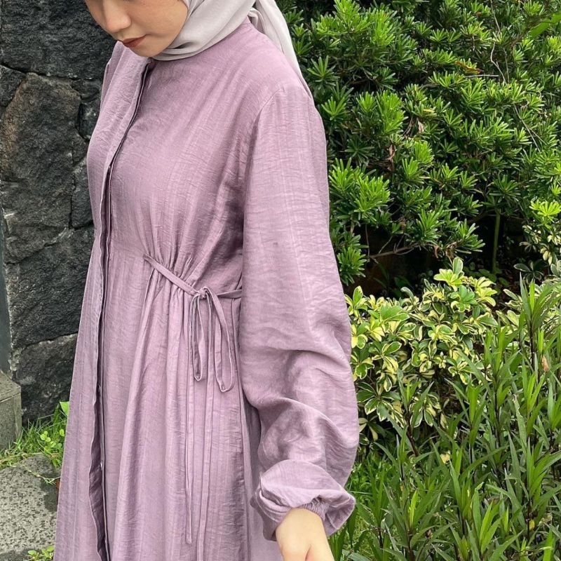 Hazzel Midi Dress Linen Tali Pinggang OOTD Long Dress