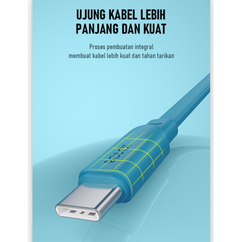 [ROBOT 2.4A] KABEL DATA TYPE C ROBOT COLORFULL FAST CHARGING 2.4A CABLE CHARGER USB TYPE C 100CM