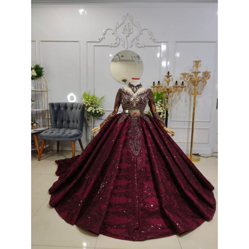 TERLARIS GAUN  BARBY WEDDING CANTIK BAHAN PREMIUM FUL PAYET/GAUN WEDDING MODEREN/BAJU PENGANTIN BARU