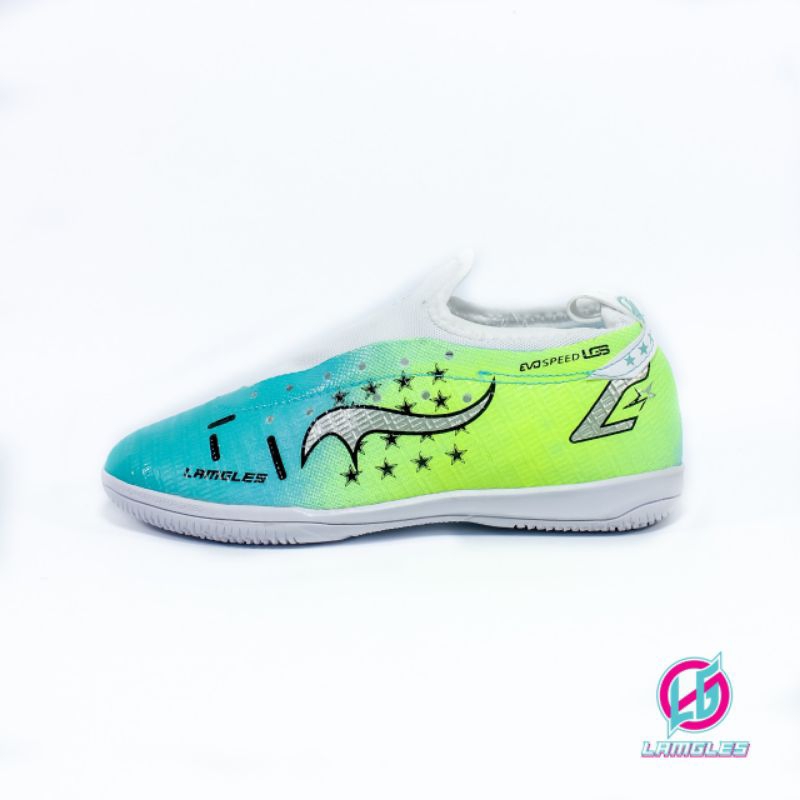 Lamgles - Sepatu Futsal Lamgles Star Anak Kecil Semi Boot Sol Rata Pelangi Biru Junior