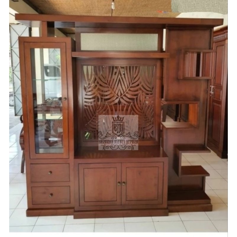 bufet tv penyekat ruangan minimalis model daun