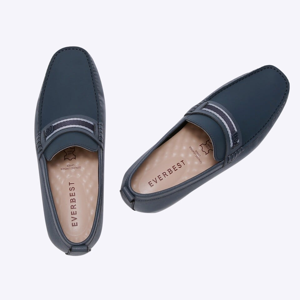 EM92 SEPATU SLIP ON EVERBEST PRIA ORIGINAL CASUAL KULIT BRANDED BIRU NAVY BLUE