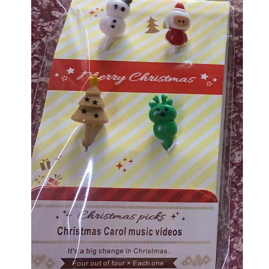 Garpu Buah Cake Puding Christmas Isi 4 PCS / Tusukan Buah