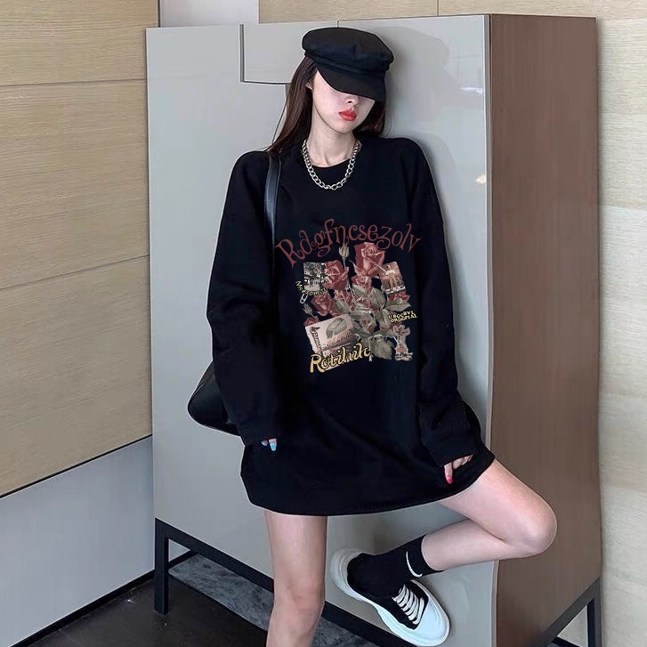 korean style Retro Printed Sweater/Sweater Wanita Oversize SPACE Katun Baju Atasan Tumblr Tee Fashion Sweater Cewek Perempuan