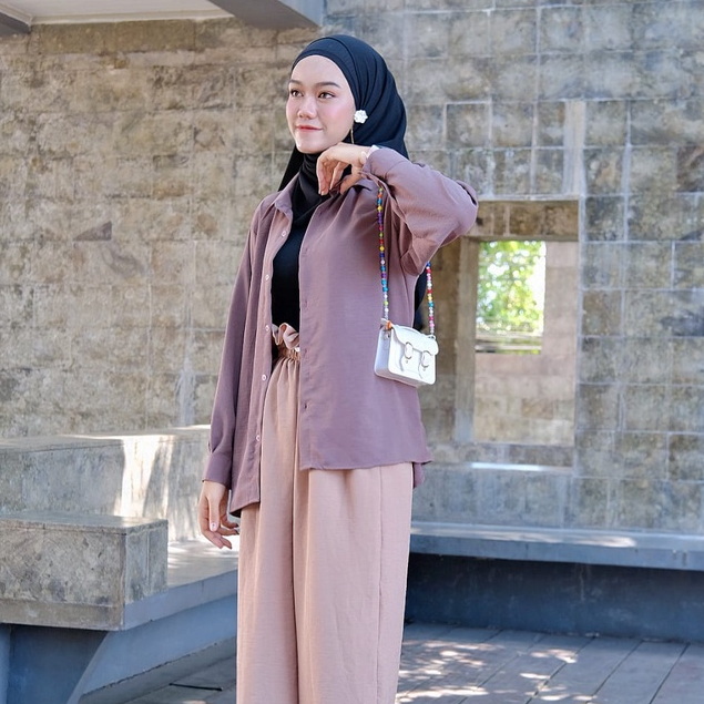 Gheara Basic Cringkle Airflow Shirt Oversized - Kemeja Polos Cringkle Oversize - Kemeja Wanita