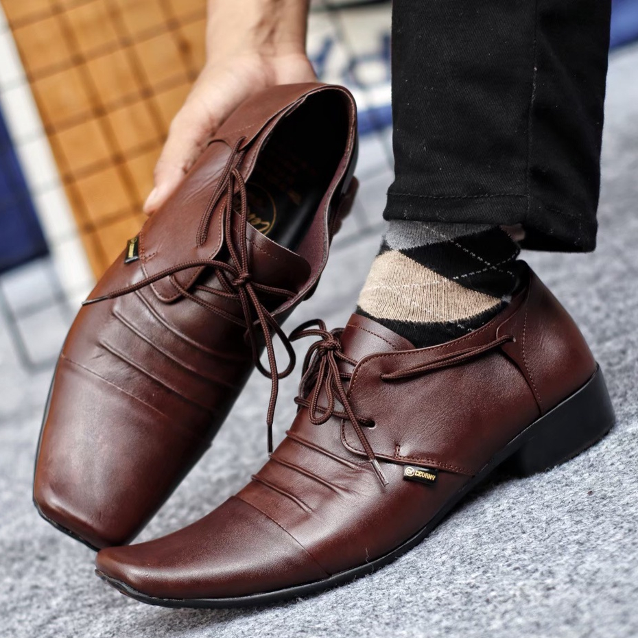 Sepatu Formal Kerja Kantor Pria Kulit Premium Original Pantofel Formal Kantoran Kodangan Model Tali Ori Enoz Orca