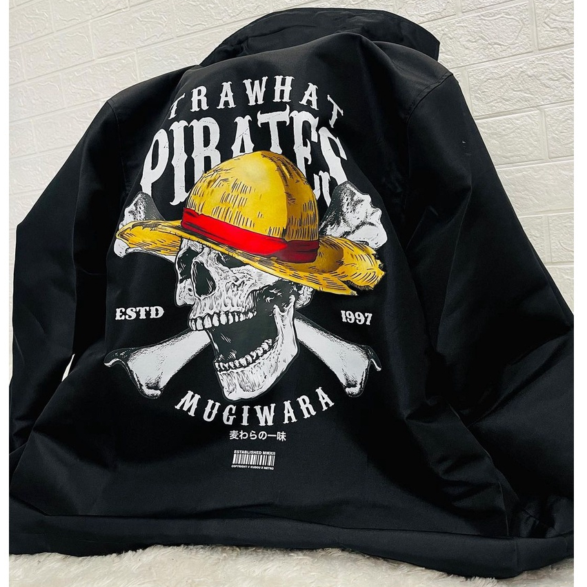 Waterproof Coach Jacket Strawhat Skull Mugiwara Anime Manga One Piece Premium Unisex