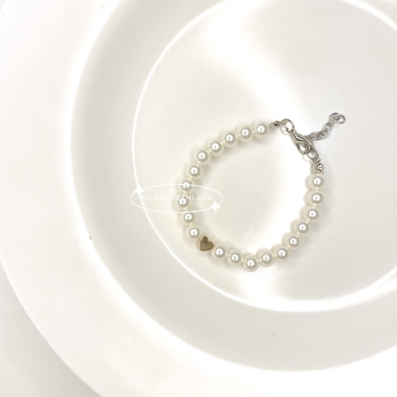 Gelang Mutiara Love Gold / Pearl Bracelet / Gelang Mutiara Aesthetic / Gelang Aksesoris Wanita