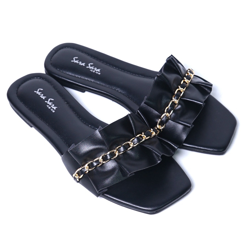 SARASARA YUK - MIA Sandal Wanita Teplek Korea Casual Size 36 - 40 Sendal Slop Empuk Flat Cewek Kasual Rumahan Warna Black Hitam Selop Korean Style Santai Premium 37 38 39 Perempuan Kekinian Terbaru Shoes ORI Original Mall Official Store